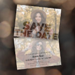 Reserve A Data Graduação de Foto por Sobreposição Moderna<br><div class="desc">Sua foto com uma sobreposição transparente SAVE THE DATE na frente e seus detalhes de convite de festa de formatura na parte traseira com uma nova ou a mesma foto.</div>