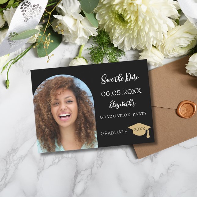 Reserve A Data Graduação em arco fotográfico branco preto moderno (Criador carregado)