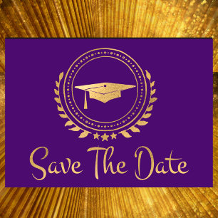 Reserve A Data Graduação Salvar A Data Dourada Formando Boné Roxo