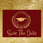 Reserve A Data Graduação Salvar A Data Dourada Formando Boné Verm<br><div class="desc">Eu gosto de projetar arte para formandos. Este é o ouro clássico moderno, simples e elegante e o cartão de lançamento "Salve a data". Texto de estilo moderno. Adicione a sua própria mensagem no verso dos cartões, dando detalhes à sua família e amigos para salvar a data de uma cerimônia...</div>