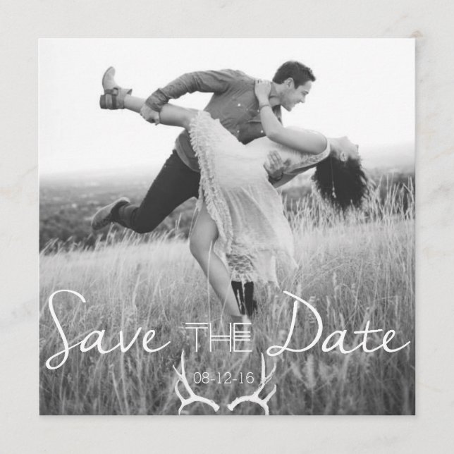Reserve A Data Gráfico Rustic Antler | White Save the Date (Salva (Frente)
