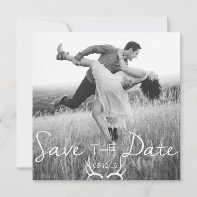 Reserve A Data Gráfico Rustic Antler | White Save the Date (Salva (Frente)