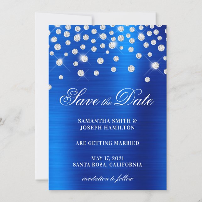 Reserve A Data Grande Diamante Confetti Royal Blue Ombro Foil (Frente)