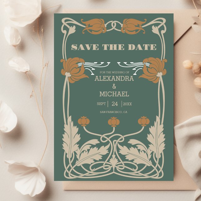 Reserve A Data Green Art Nouveau Wedding (Criador carregado)