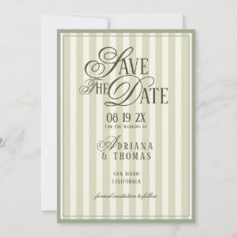 Reserve A Data Green Ivory Striped Old Money Calligraphy Wedding