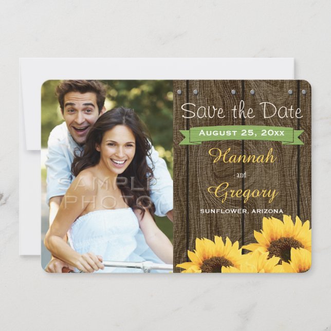 RESERVE A DATA GREEN RUSTIC SUNFLOWER SALVE A PLACA DE DATA (Frente)