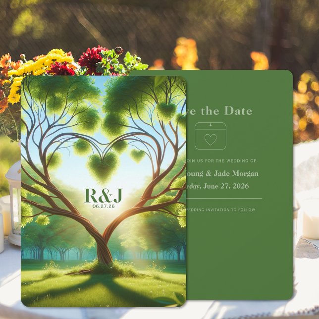 Reserve A Data Green Wedding Flat Save The Date Card (Green Wedding Flat Save The Date Card (front and back))
