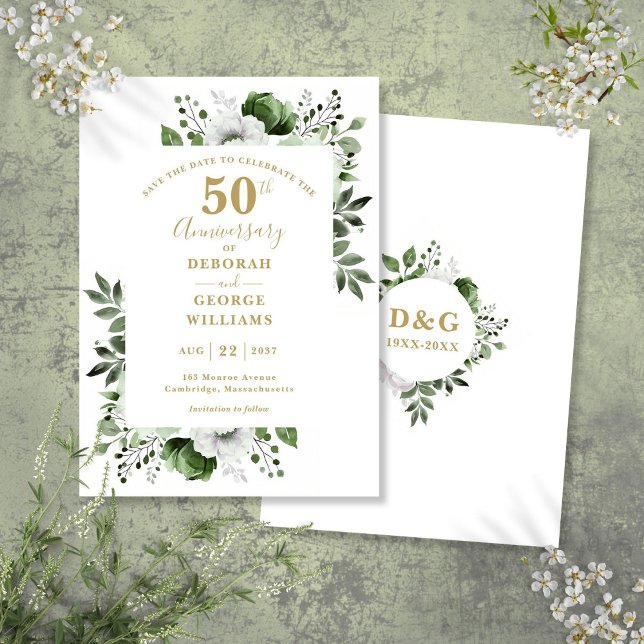 Reserve A Data Greenery 50º Aniversário de Casamento Salvar a Dat (Greenery 50th Wedding Anniversary Save The Date)