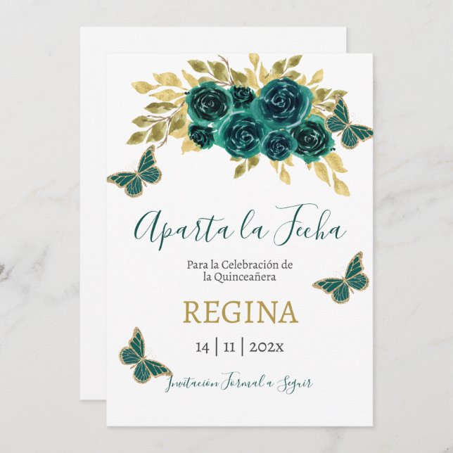 Reserve A Data Greenery Butterfly Quinceanera (Frente/Verso)