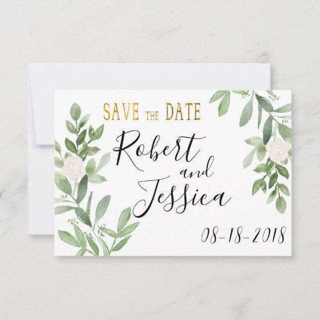 Reserve A Data Greenery e Dourado Casamento Simples Salvem a Data (Frente)