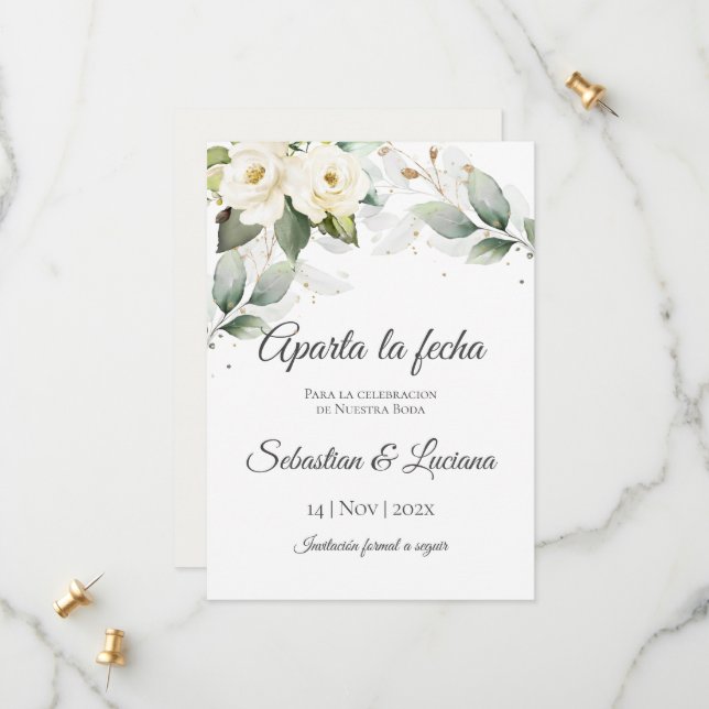 Reserve A Data Greenery Eucalyptus Wedding Save the Date (Frente/Verso In Situ)