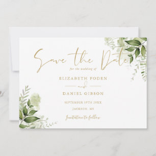Reserve A Data Greenery Floral Foto Dourada Script