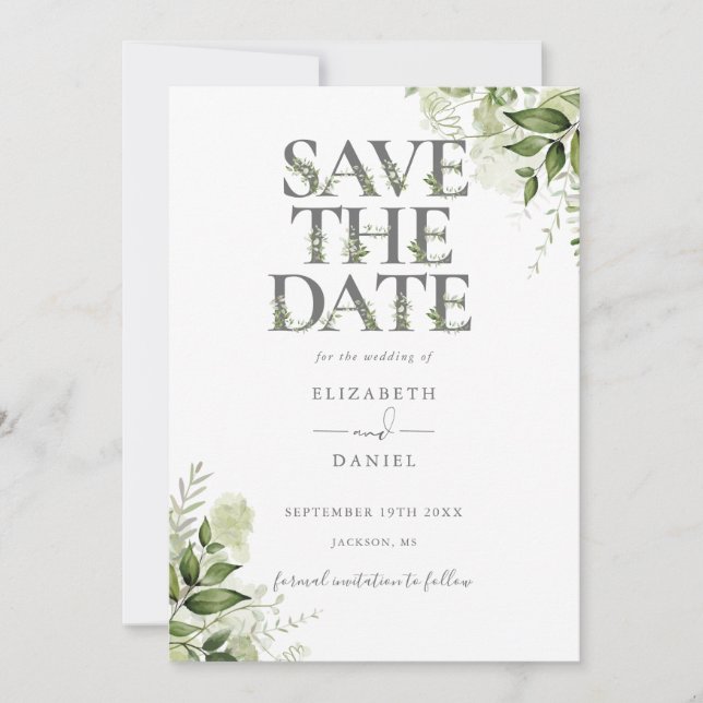 Reserve A Data Greenery Floral Typografia Código QR Casamento (Frente)