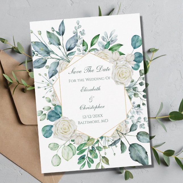 Reserve A Data Greenery Rosa Branca Eucalipto Casamento (Criador carregado)