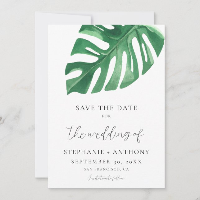 Reserve A Data Greenery Tropical Monstera Sai do Casamento de Ver (Frente)