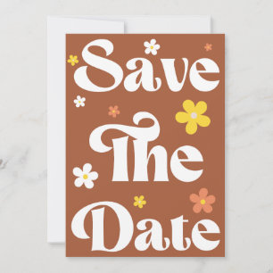 Reserve A Data Groovy Daisy Terracotta Retro Typografia e Foto