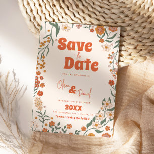 Reserve A Data Groovy Floral Vintage Retro Wedding