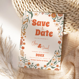 Reserve A Data Groovy Florar Vintage Retro Casamento