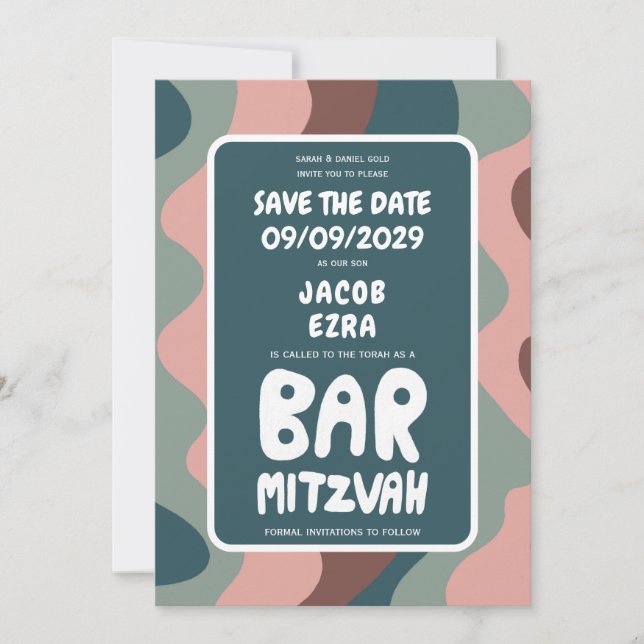 Reserve A Data Groovy Green Waves, Bar Personalizado Bnai Mitzvah (Frente)