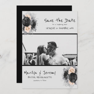 Reserve A Data Grunge Photo Black Floral Flat Save The Date Card