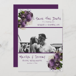 Reserve A Data Grunge Photo Purple Floral Flat Save The Date Card