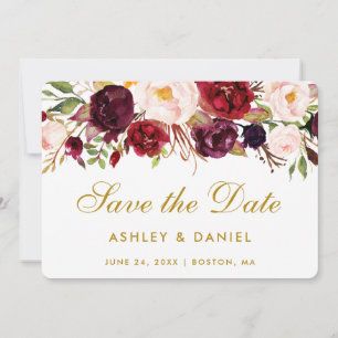 Reserve A Data Guardar A Data Da Borda Floral De Aquarela Dourada