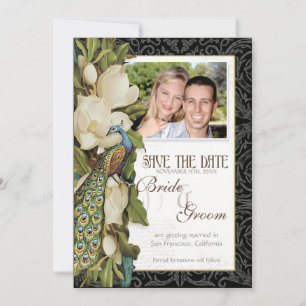 Reserve A Data Guardar a data - Vintage Peacock & Magnolia Swirls