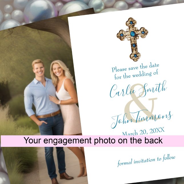 Reserve A Data Guardar a fotografia azul Dourada cruz gravada no  (Criador carregado)