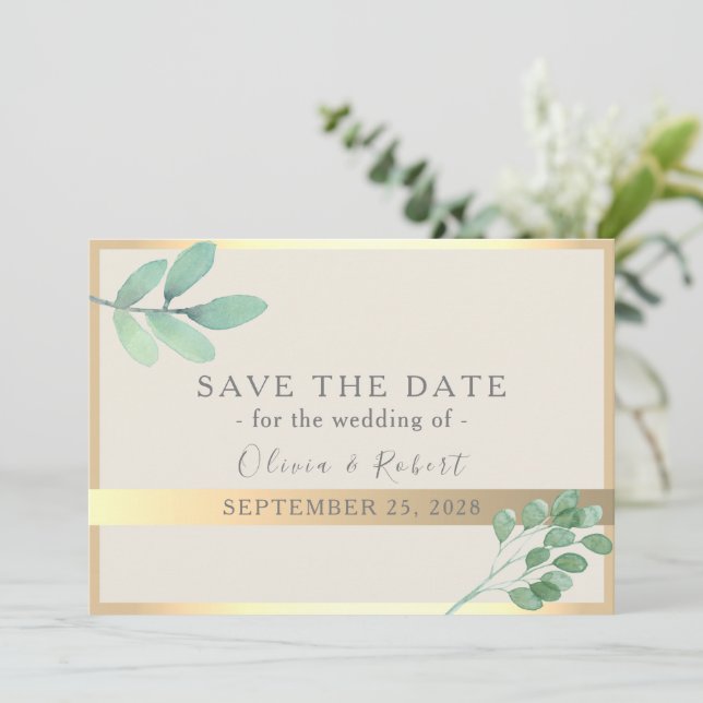 Reserve A Data Guardar Data de Casamento com Folhagem Botânica Do (Em pé/Frente)