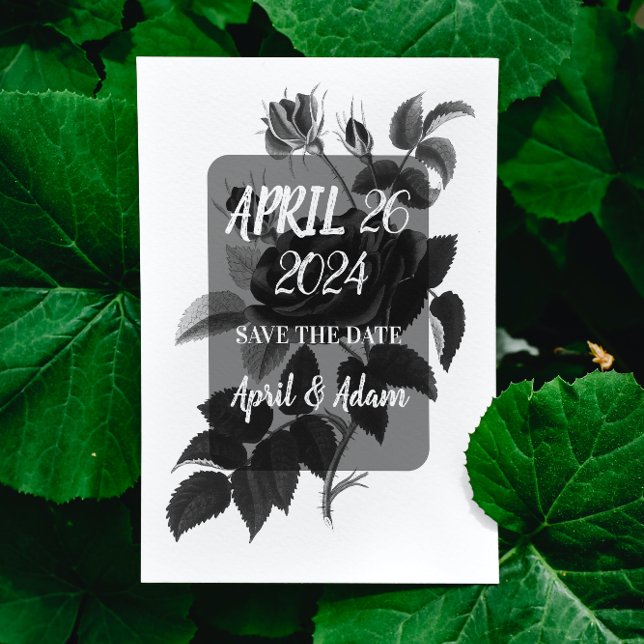 Reserve A Data Guarde a data preto e branco rosa botânica (Criador carregado)