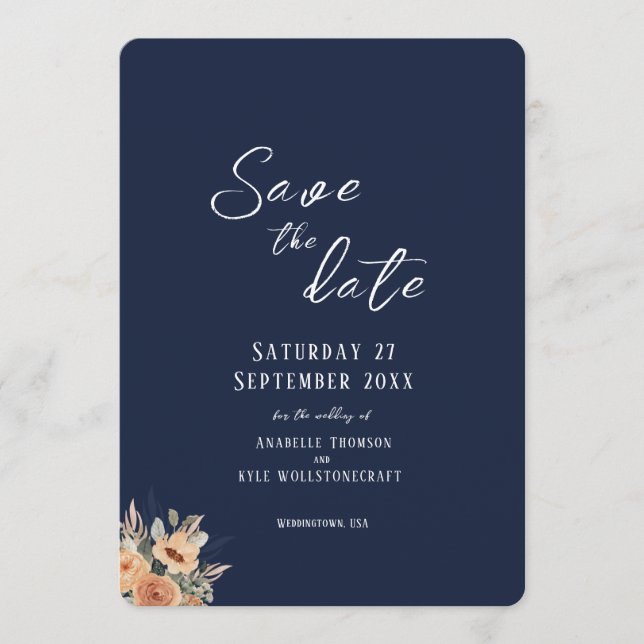 Reserve A Data Guarde a placa plana Date - Azul floral elegante (Frente)