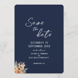 Reserve A Data Guarde a placa plana Date - Azul floral elegante