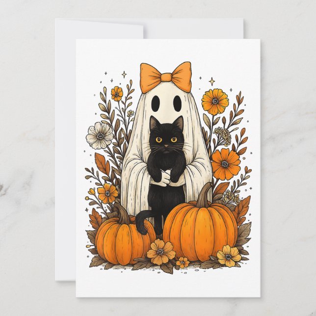 Reserve A Data Halloween Ghost segurando gato preto (Frente)