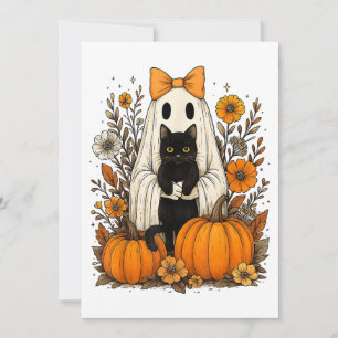 Reserve A Data Halloween Ghost segurando gato preto