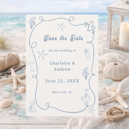 Reserve A Data Hand drawn coastal beach dusty blue ivory wedding