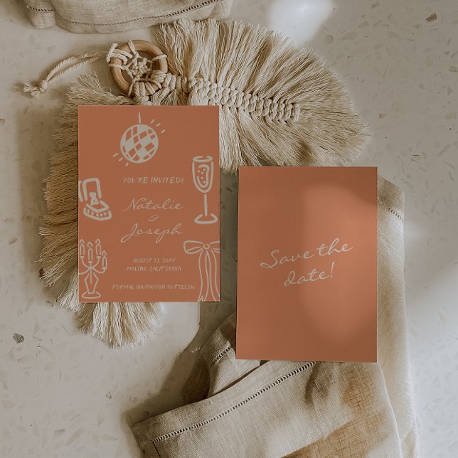 Reserve A Data Hand Drawn Coral Romantic Whimsical Wedding (Criador carregado)