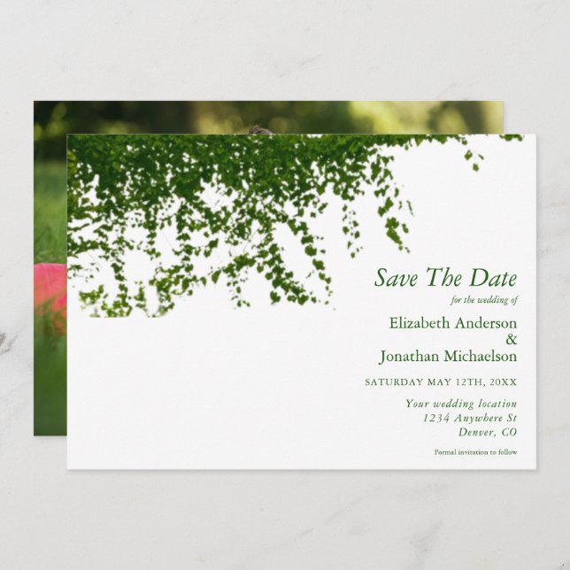 Reserve A Data Hanging Ivy Greenery Wedding (Frente/Verso)