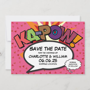 Reserve A Data Hearts Confetti Modern Comic Wedding Salvar Data