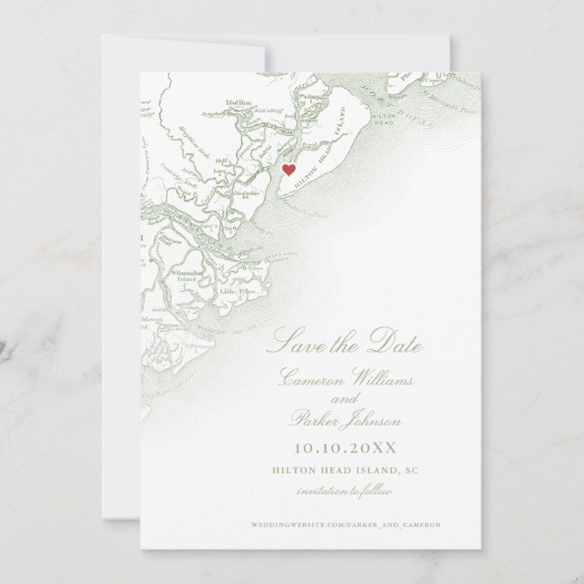 Reserve A Data Hilton Head SC Map Sage Green Elegant Weding (Frente)