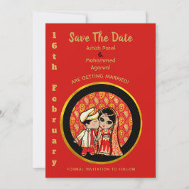 Reserve A Data Hindu Casamento Invoca Casal de Cartoon Dourado Ve