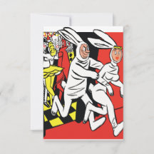 Homem perseguindo uma mulher, Mascarada, coelhos