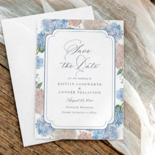 Reserve A Data Hortênsia Azul Casamento Floral Vintage Elegante