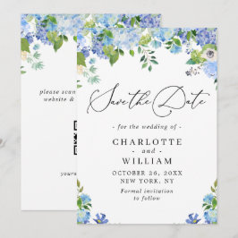 Reserve A Data Hortênsia Azul Elegante Casamento Verde QR