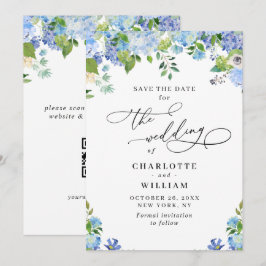 Reserve A Data Hortênsia Azul Elegante Vegetação Casamento QR