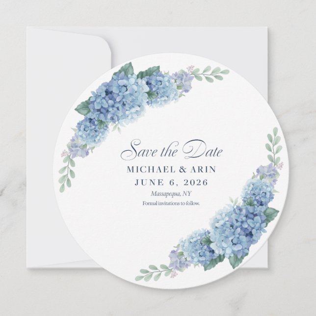 Reserve A Data Hortênsia Azul Save The Dates (Frente)