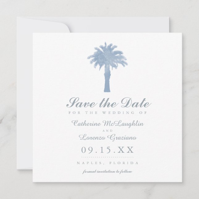 Reserve A Data Hydrangea Blue Palm Tree Watercolor Casamento (Frente)