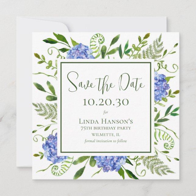 Reserve A Data Hydrangeas Azuis para 75º Aniversário (Frente)