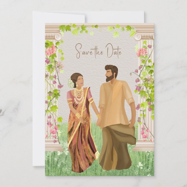 Reserve A Data Ilustração De Casal De Casamento Tamil Salvar A Da (Frente)