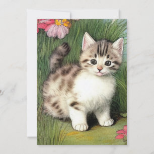 Reserve A Data Ilustração de Gato Vintage com Flores Vermelhas