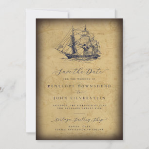 Reserve A Data Ilustração de Mapa Vintage Náutico para Casamento